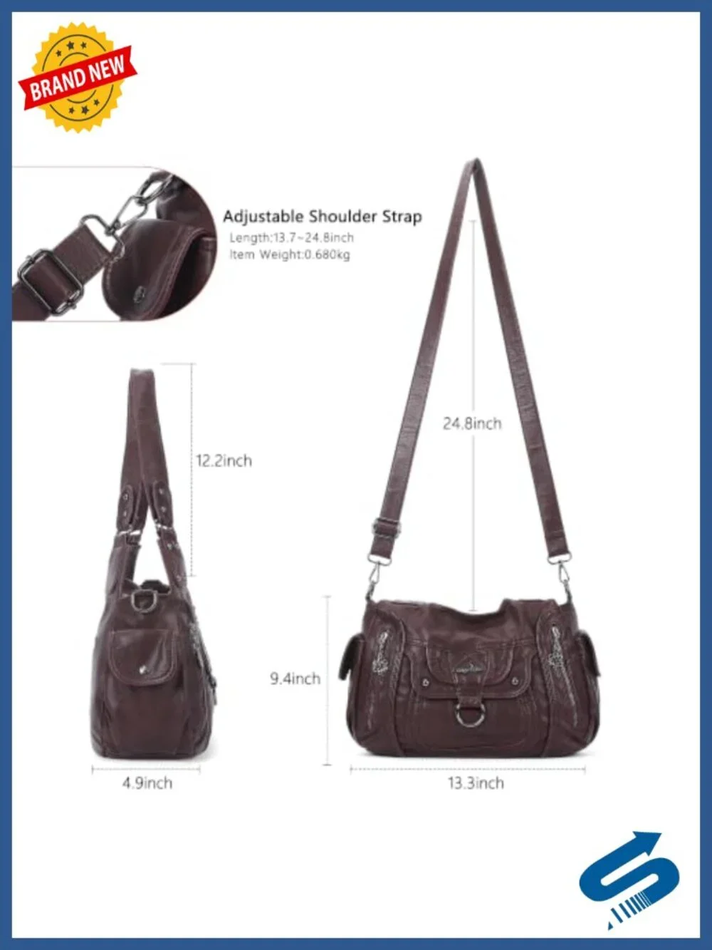 Vegan Leather Hobo Shoulder Bag with Adjustable Strap for Women